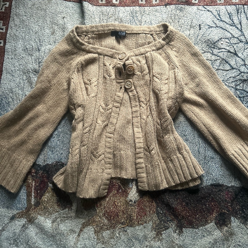 a.n.a Tan Cardigan with Cable Knit Design and Long Sleeves